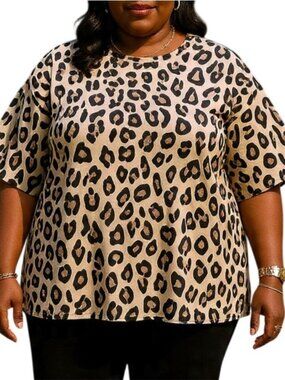 Shein Plus Size 4XL Top Leopard Print Crewneck Short Sleeve Blouse